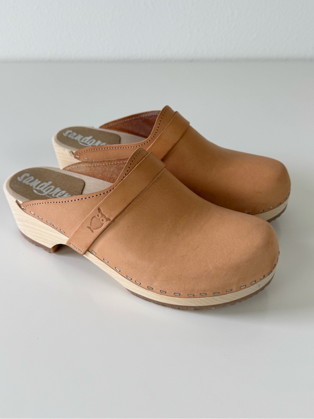 Sandgrens Tokyo Classic Clog Mule in Ecru Size EU 38 US 7-7.5 Leather Wood Soles